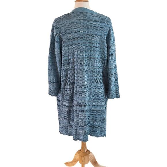 Isaac Mizrahi Live! Cotton Blend Blue Wavy Chevron Print Long Open Cardigan XL - Picture 4 of 12
